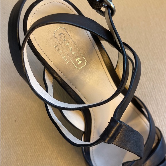 COACH Catalina Black Leather Wedge Sandals | NEW | Size 8 - Picture 3 of 11